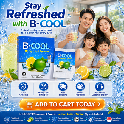 B-COOL Effervescent Powder Lemon Lime 5g x 5 Sachets | Instant Cooling Drink