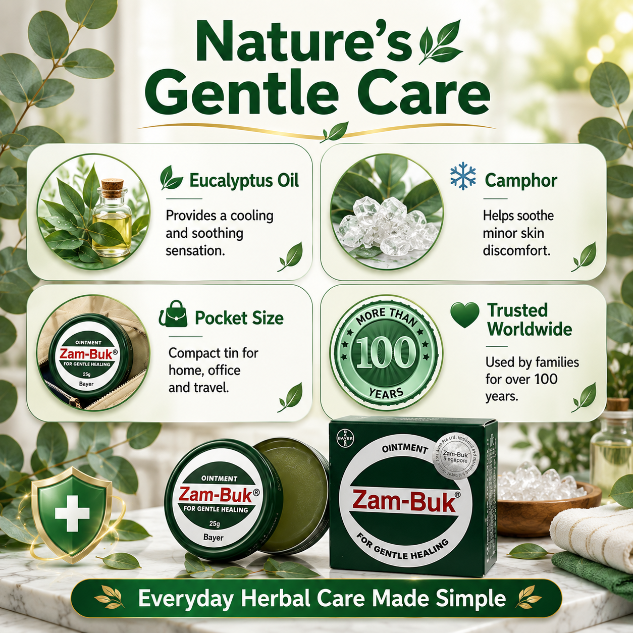 Zam-Buk® Medicated Ointment | Herbal Balm for Temporary Relief of Minor Burns, Insect Bites, Bruises & Chapped Hands | 25g