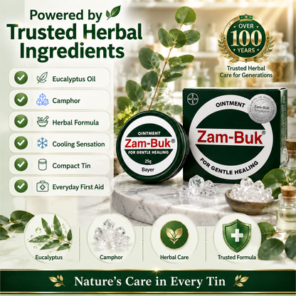 Zam-Buk® Medicated Ointment | Herbal Balm for Temporary Relief of Minor Burns, Insect Bites, Bruises & Chapped Hands | 25g
