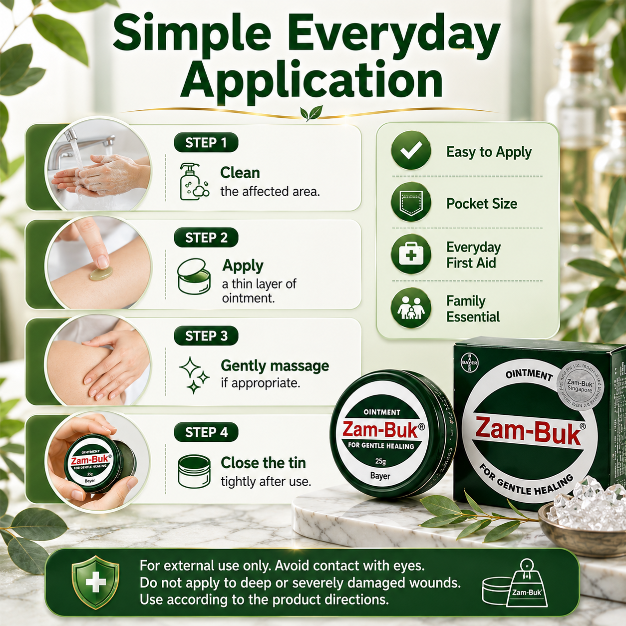 Zam-Buk® Medicated Ointment | Herbal Balm for Temporary Relief of Minor Burns, Insect Bites, Bruises & Chapped Hands | 25g