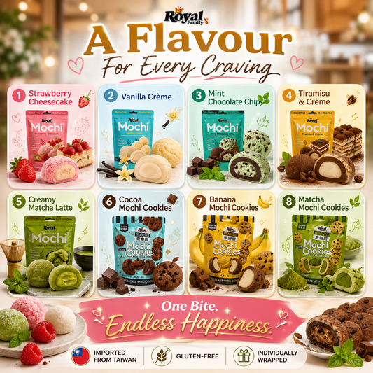 Royal Family Mochi & Mochi Cookies | Imported from Taiwan | Gluten-Free | Soft & Chewy | Individually Wrapped | Assorted Flavours