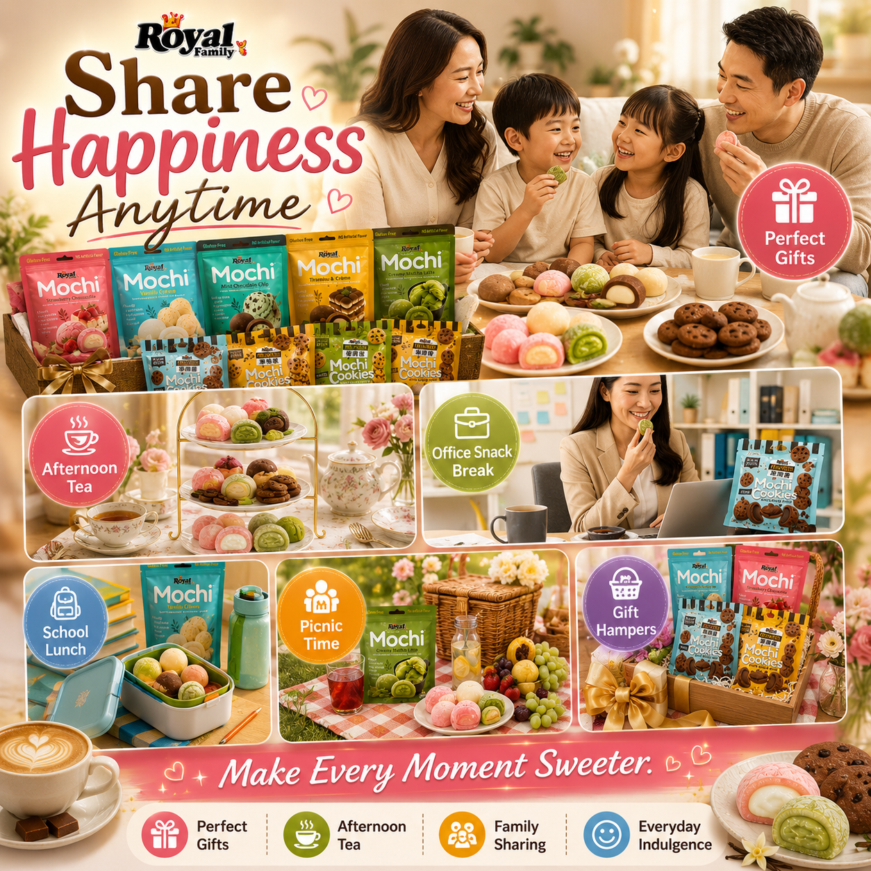 Royal Family Mochi & Mochi Cookies | Imported from Taiwan | Gluten-Free | Soft & Chewy | Individually Wrapped | Assorted Flavours