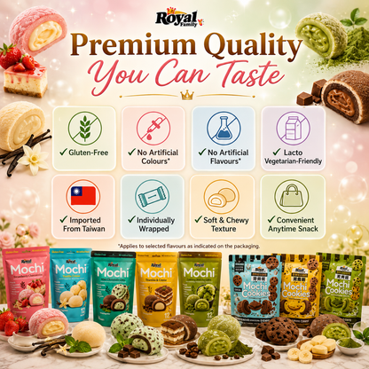 Royal Family Mochi & Mochi Cookies | Imported from Taiwan | Gluten-Free | Soft & Chewy | Individually Wrapped | Assorted Flavours