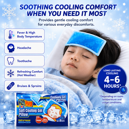Kool Fever Soft Cooling Gel Pillow (Reusable) | Up To 6 Hours | Cooling Comfort for Fever, Headache & Hot Weather