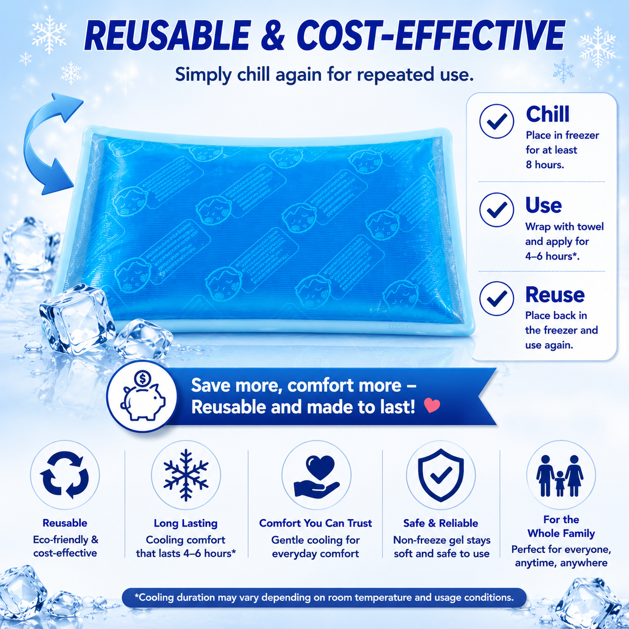 Kool Fever Soft Cooling Gel Pillow (Reusable) | Up To 6 Hours | Cooling Comfort for Fever, Headache & Hot Weather