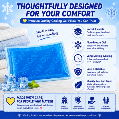 Kool Fever Soft Cooling Gel Pillow (Reusable) | Up To 6 Hours | Cooling Comfort for Fever, Headache & Hot Weather