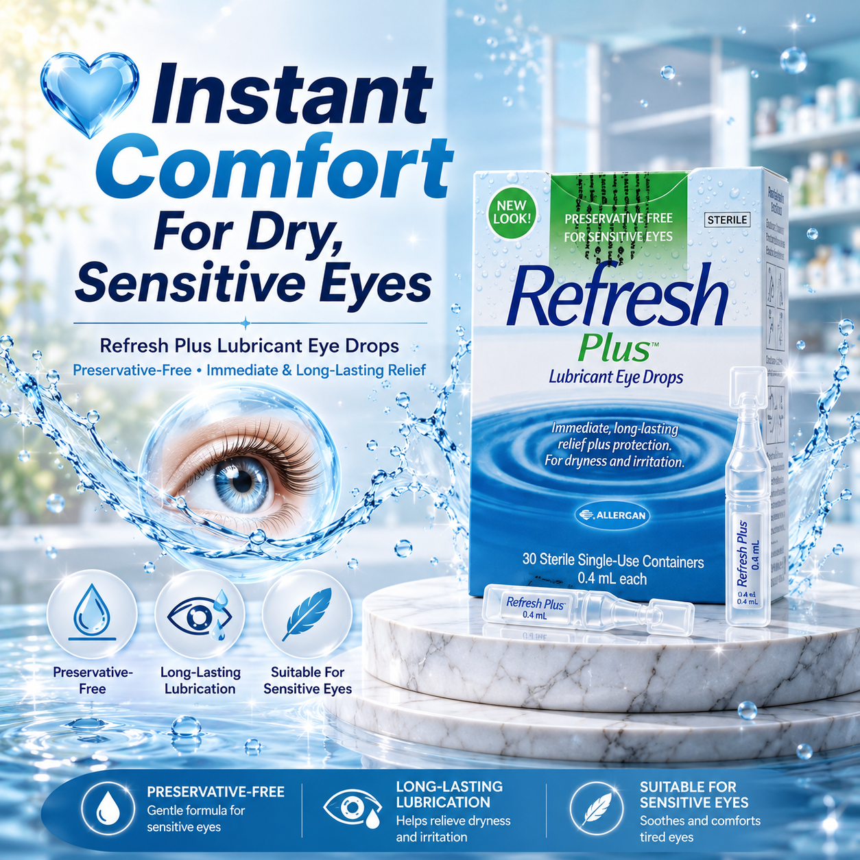 Refresh Plus Lubricant Eye Drops (30 Sterile Single-Use Containers × 0.4mL)
