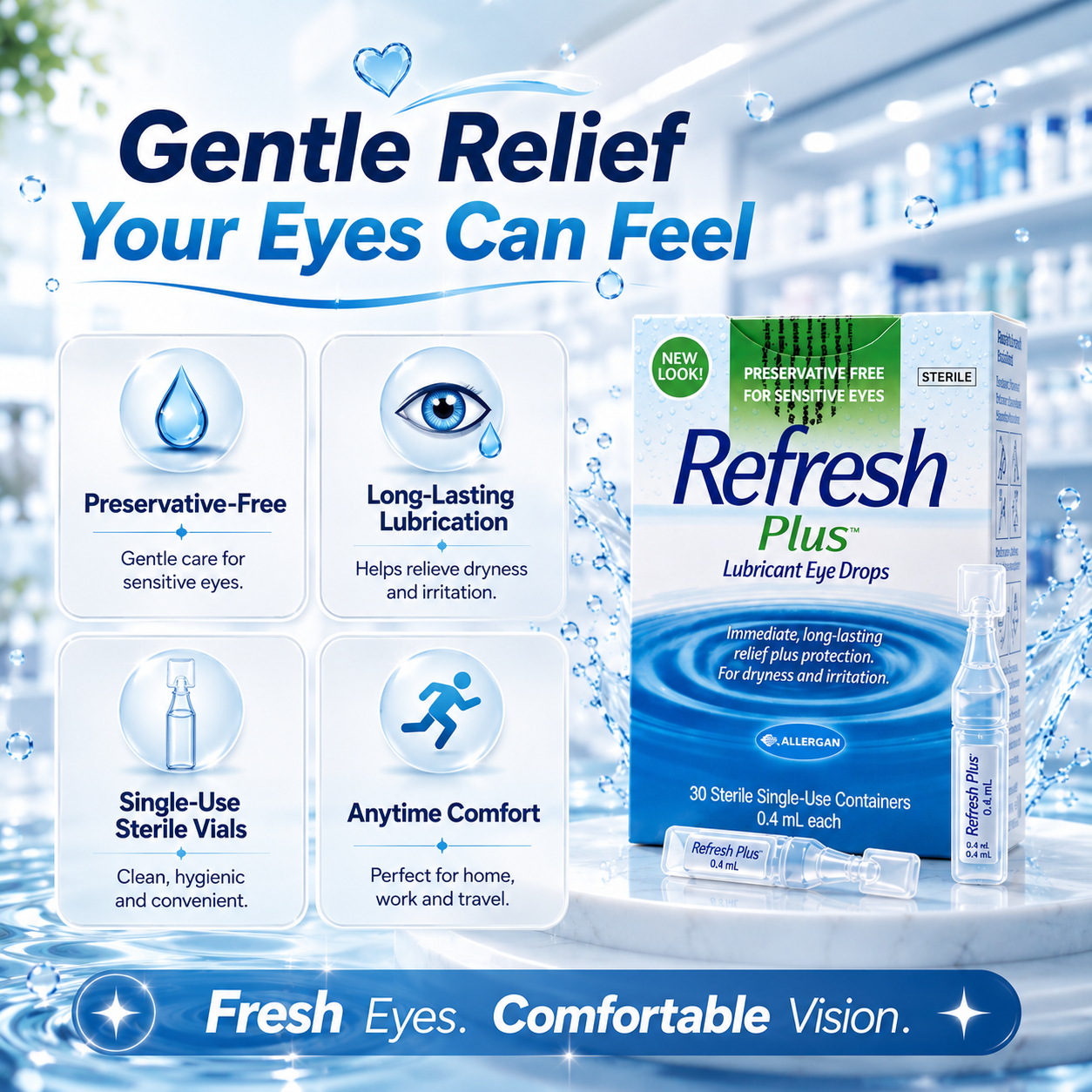 Refresh Plus Lubricant Eye Drops (30 Sterile Single-Use Containers × 0.4mL)