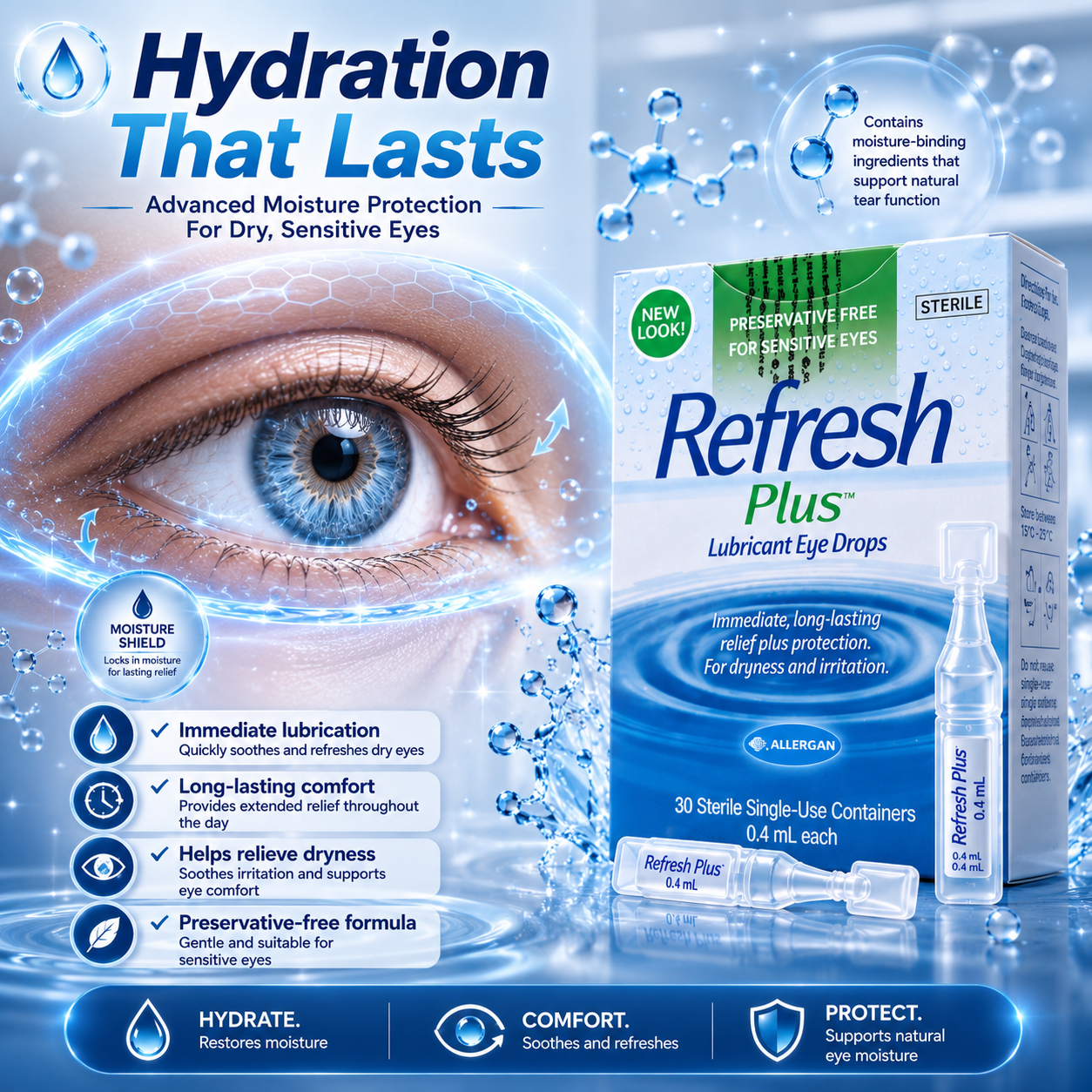 Refresh Plus Lubricant Eye Drops (30 Sterile Single-Use Containers × 0.4mL)