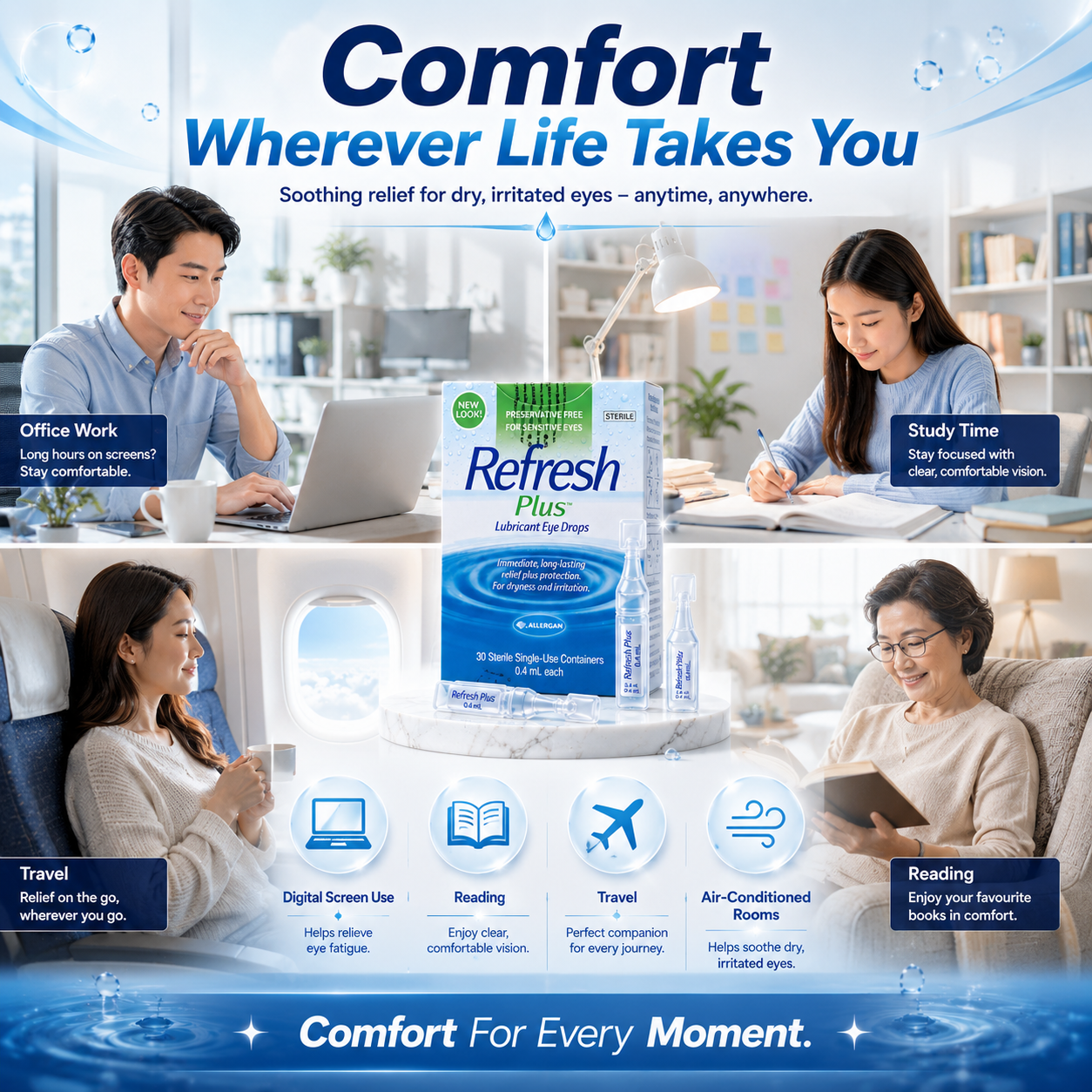 Refresh Plus Lubricant Eye Drops (30 Sterile Single-Use Containers × 0.4mL)