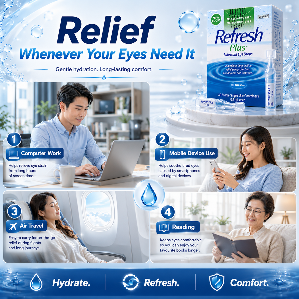 Refresh Plus Lubricant Eye Drops (30 Sterile Single-Use Containers × 0.4mL)