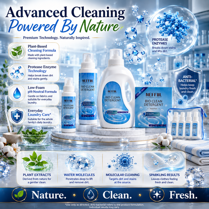 NEFFUL Bio Clean Detergent (125mL / 500mL / 1200mL / Travel Pack)

Plant-Based Concentrated Bio Clean Laundry Detergent | Anti-Bacterial* | pH Neutral | Gentle on Sensitive Skin