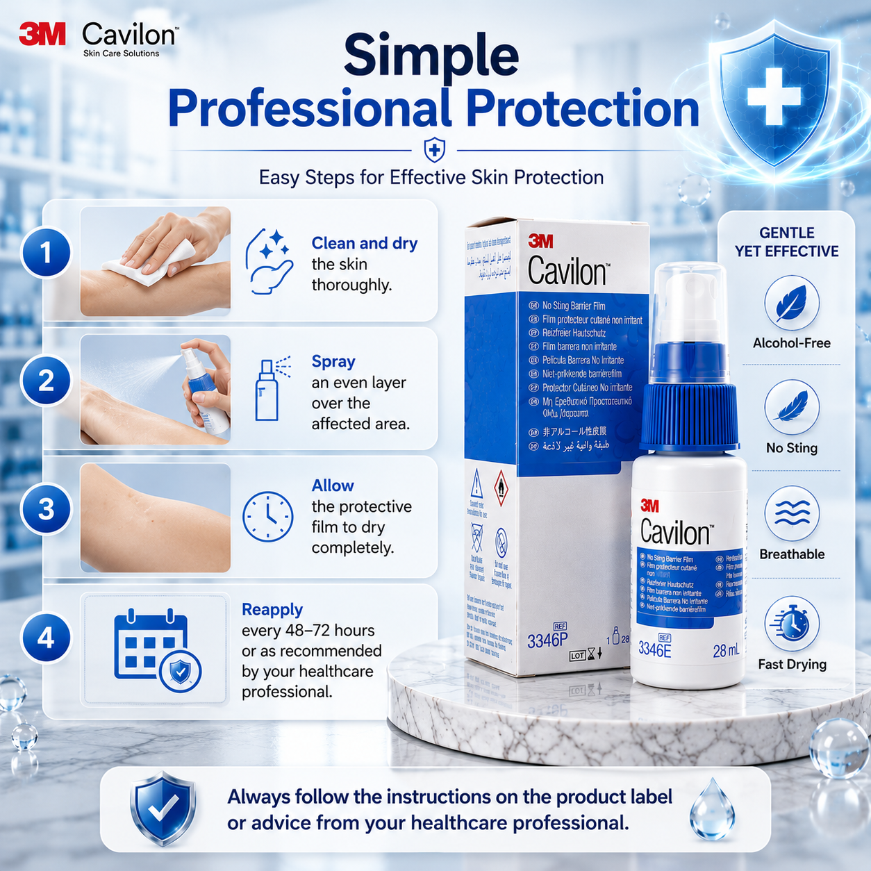 3M™ Cavilon™ No Sting Barrier Film 3346E (28ml) | Skin Protection Spray | Alcohol-Free Barrier Film | Wound & Skin Care