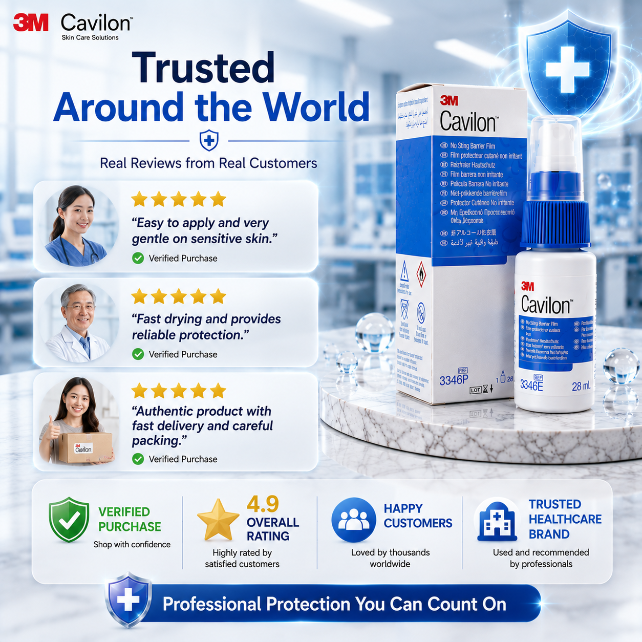 3M™ Cavilon™ No Sting Barrier Film 3346E (28ml) | Skin Protection Spray | Alcohol-Free Barrier Film | Wound & Skin Care