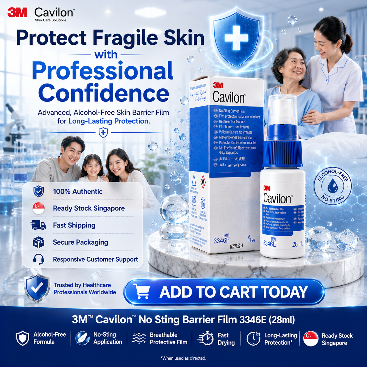 3M™ Cavilon™ No Sting Barrier Film 3346E (28ml) | Skin Protection Spray | Alcohol-Free Barrier Film | Wound & Skin Care