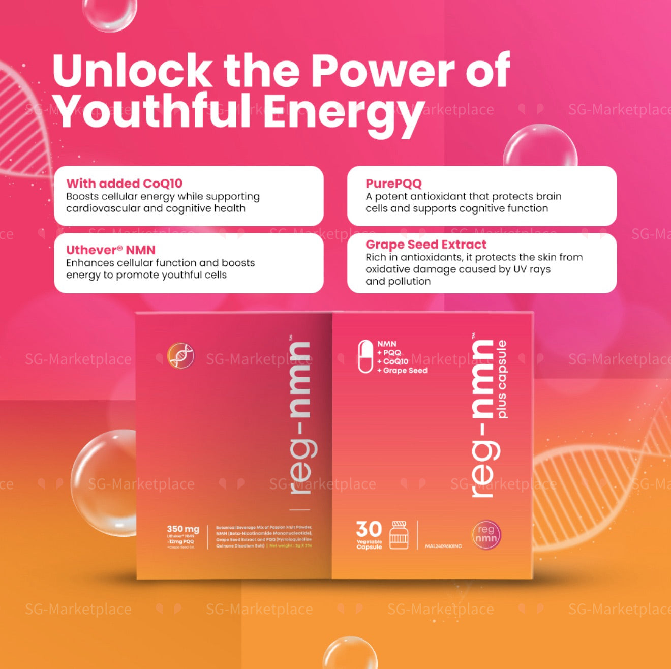 reg-nmn™ plus 30s | NMN + PQQ + CoQ10 + Grape Seed Extract| Anti-Aging & Energy Support